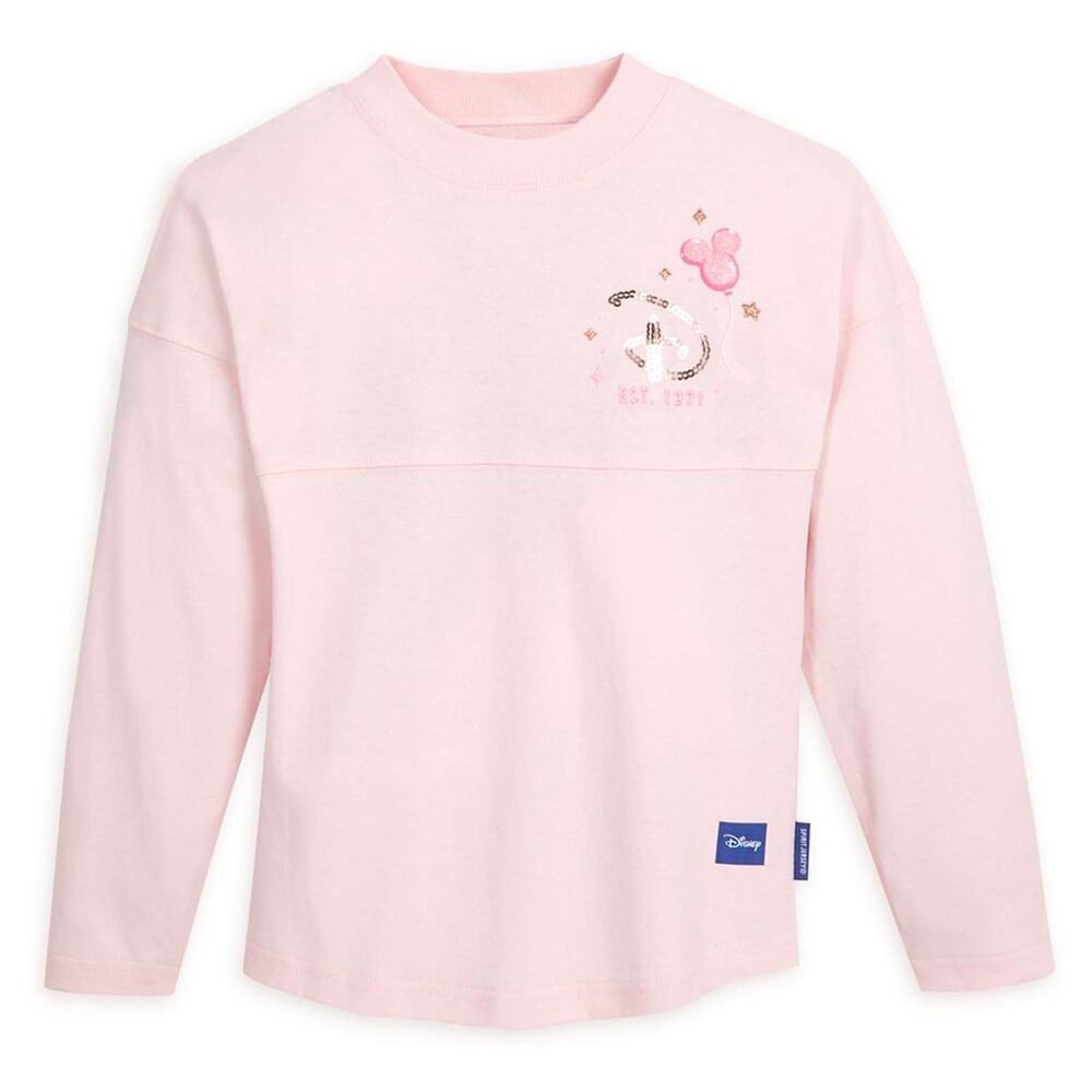 Disney Parks Spirit Jersey Mickey Balloon Gold Sequie Pink Pullover - Picture 2 of 9